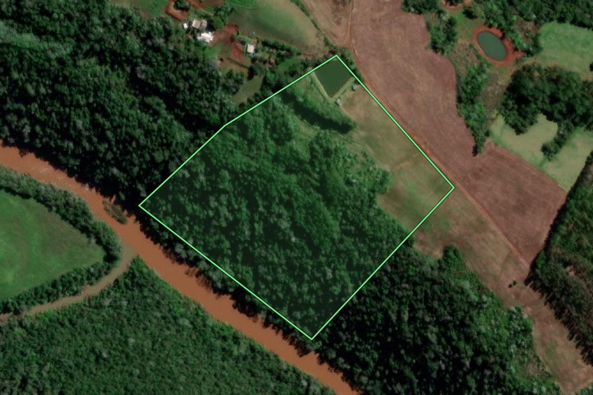 Imagem de satélite do imóvel rural em Palmitinho (RS), com o contorno declarado no CAR desenhado por cima.