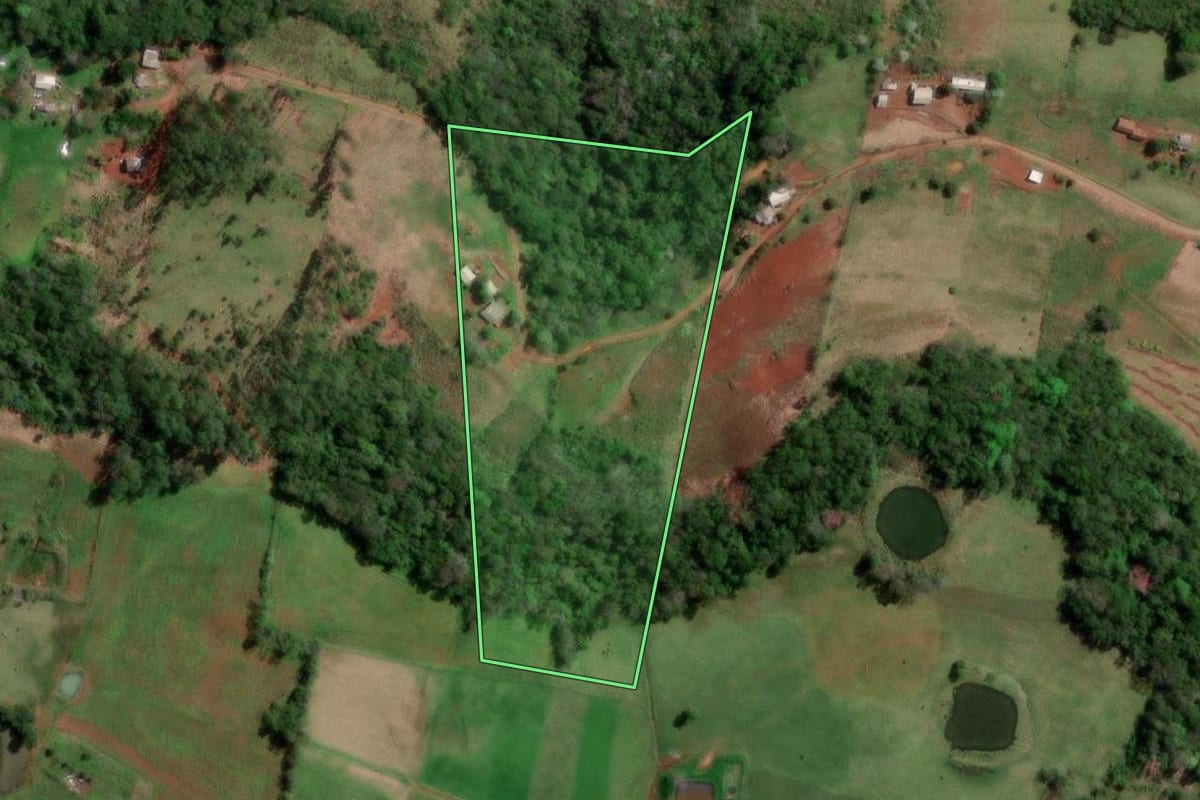 Imagem de satélite do imóvel rural em Palmitinho (RS), com o contorno declarado no CAR desenhado por cima.
