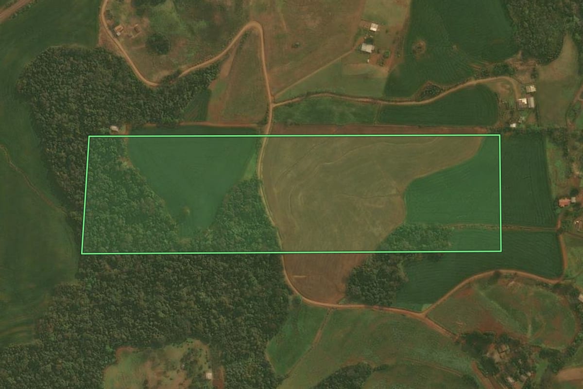 Imagem de satélite do imóvel rural em Panambi (RS), com o contorno declarado no CAR desenhado por cima.
