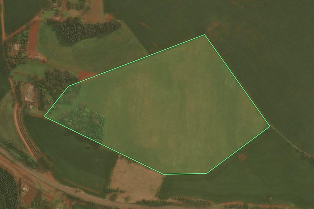 Imagem de satélite do imóvel rural em Panambi (RS), com o contorno declarado no CAR desenhado por cima.