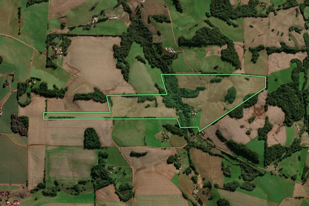 Imagem de satélite do imóvel rural em Panambi (RS), com o contorno declarado no CAR desenhado por cima.