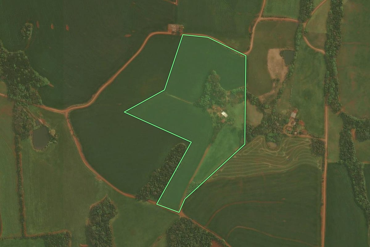 Imagem de satélite do imóvel rural em Panambi (RS), com o contorno declarado no CAR desenhado por cima.