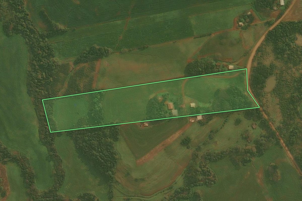 Imagem de satélite do imóvel rural em Panambi (RS), com o contorno declarado no CAR desenhado por cima.