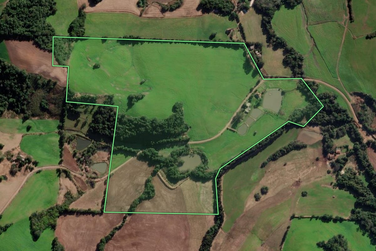 Imagem de satélite do imóvel rural em Panambi (RS), com o contorno declarado no CAR desenhado por cima.
