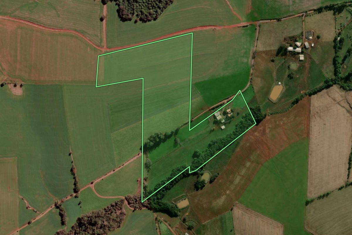 Imagem de satélite do imóvel rural em Panambi (RS), com o contorno declarado no CAR desenhado por cima.