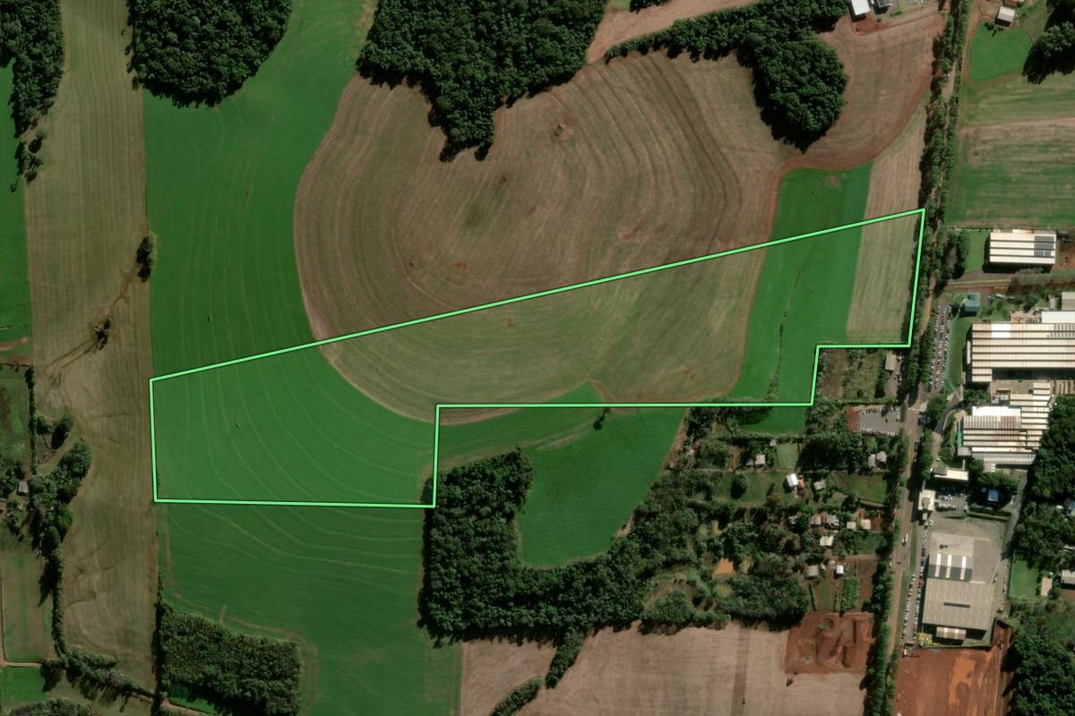 Imagem de satélite do imóvel rural em Panambi (RS), com o contorno declarado no CAR desenhado por cima.