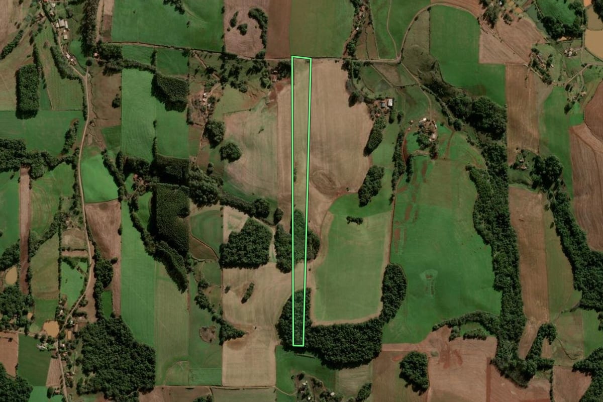 Imagem de satélite do imóvel rural em Panambi (RS), com o contorno declarado no CAR desenhado por cima.