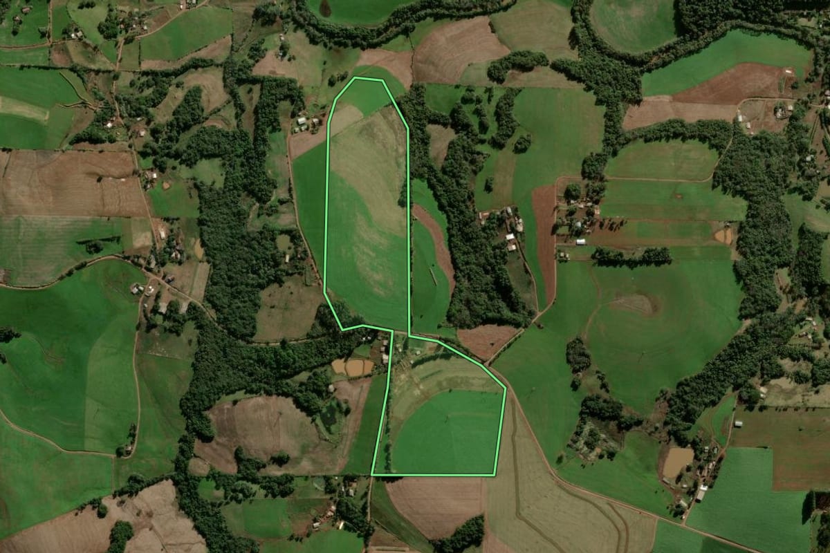 Imagem de satélite do imóvel rural em Panambi (RS), com o contorno declarado no CAR desenhado por cima.
