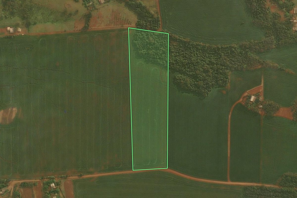 Imagem de satélite do imóvel rural em Panambi (RS), com o contorno declarado no CAR desenhado por cima.