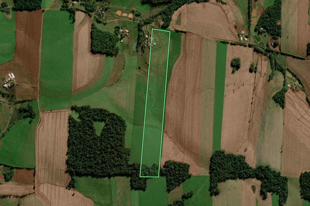 Imagem de satélite do imóvel rural em Panambi (RS), com o contorno declarado no CAR desenhado por cima.