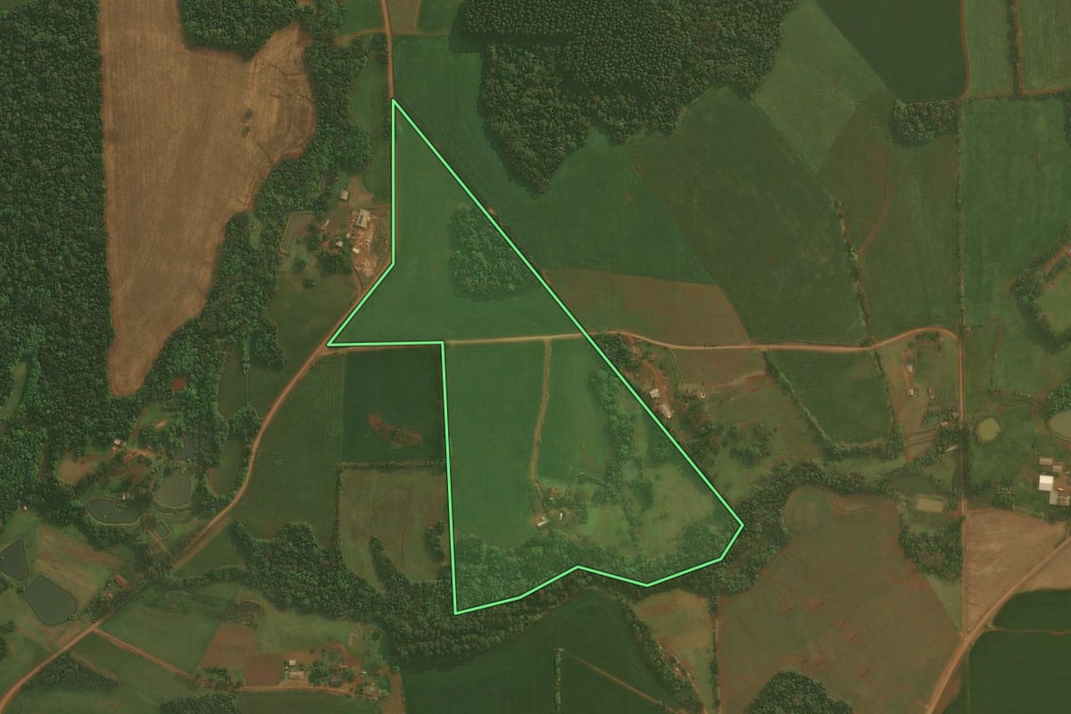 Imagem de satélite do imóvel rural em Panambi (RS), com o contorno declarado no CAR desenhado por cima.