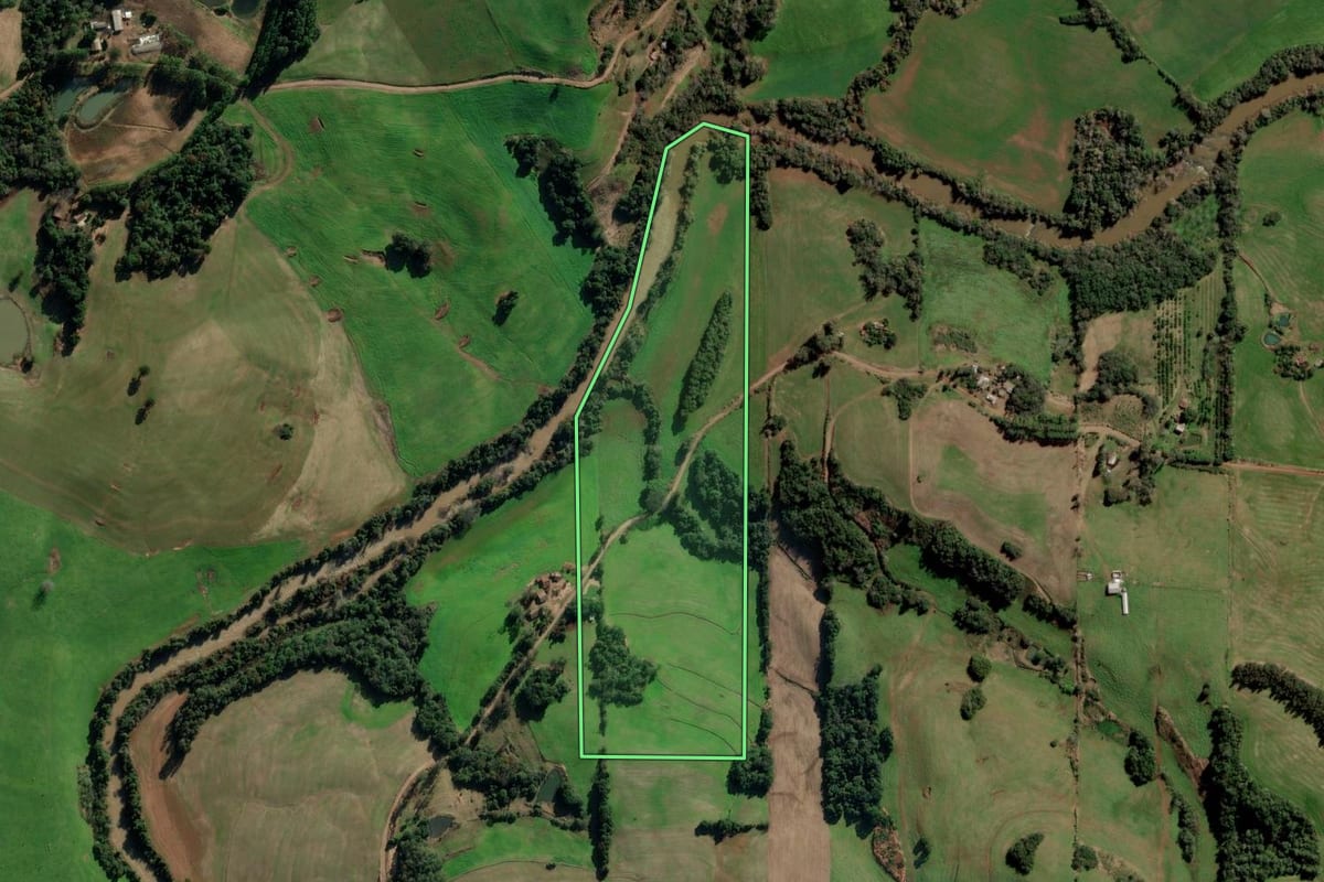 Imagem de satélite do imóvel rural em Panambi (RS), com o contorno declarado no CAR desenhado por cima.