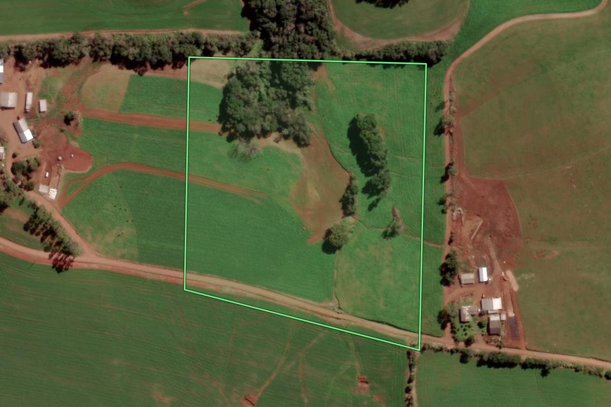 Imagem de satélite do imóvel rural em Panambi (RS), com o contorno declarado no CAR desenhado por cima.