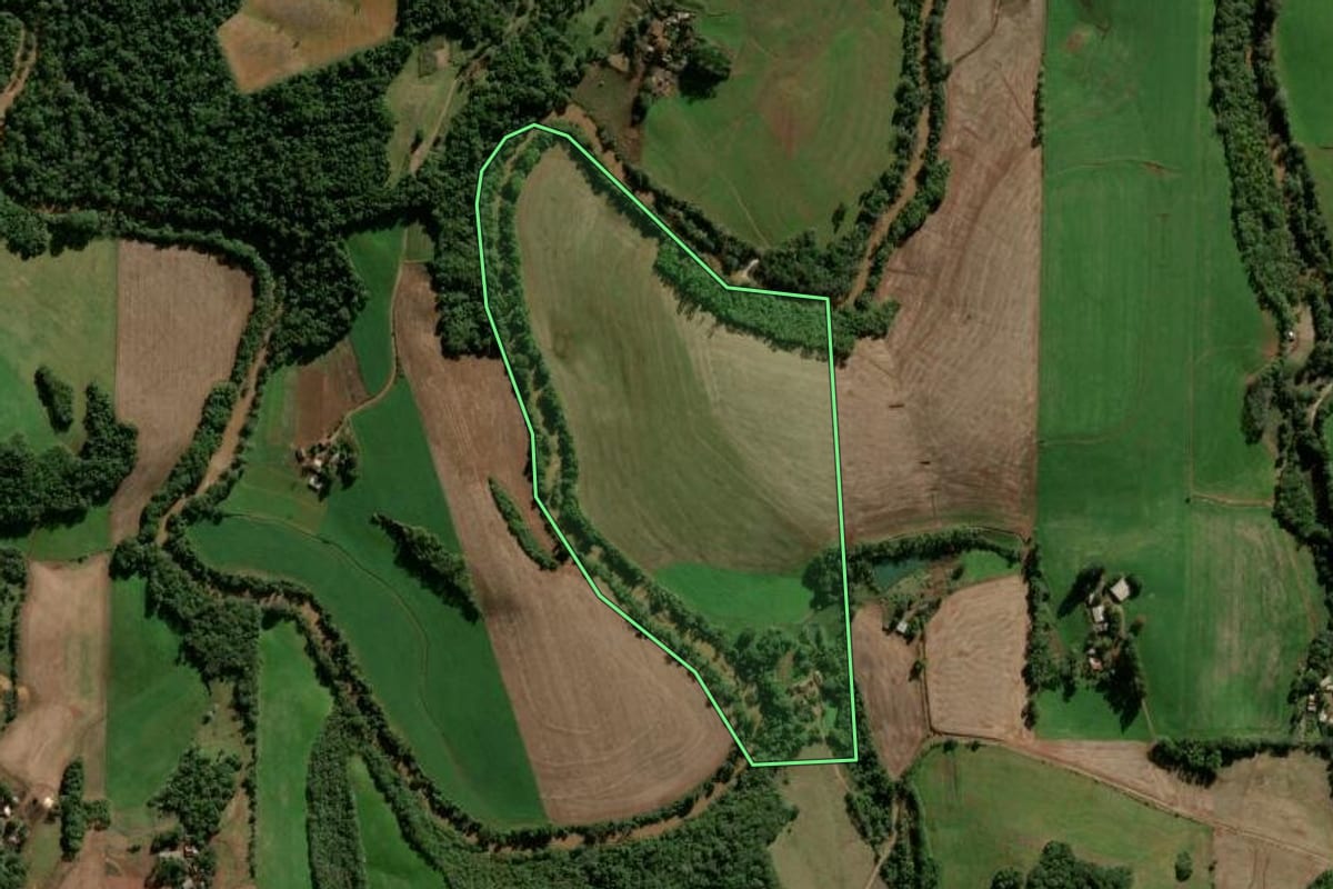 Imagem de satélite do imóvel rural em Panambi (RS), com o contorno declarado no CAR desenhado por cima.