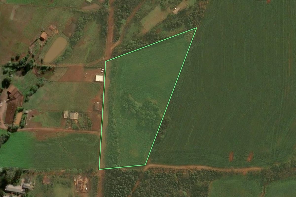 Imagem de satélite do imóvel rural em Panambi (RS), com o contorno declarado no CAR desenhado por cima.