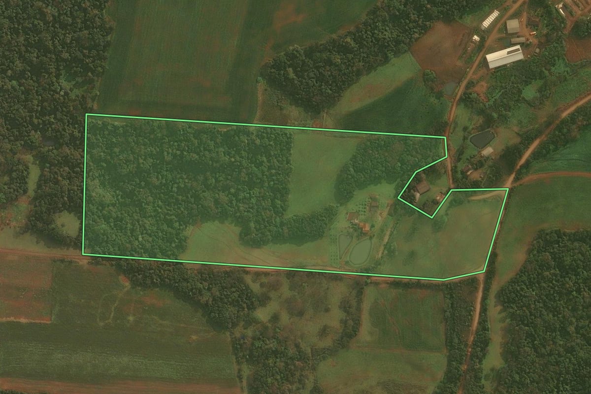 Imagem de satélite do imóvel rural em Panambi (RS), com o contorno declarado no CAR desenhado por cima.