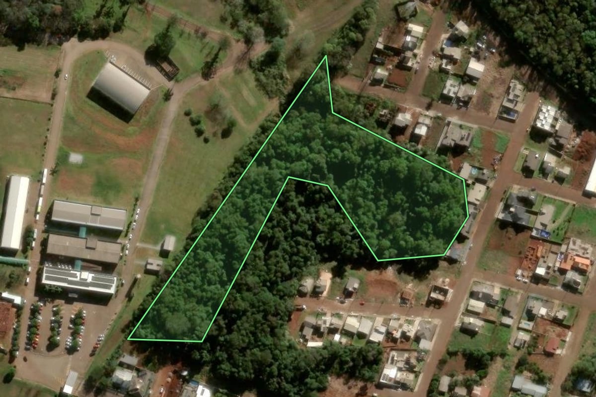 Imagem de satélite do imóvel rural em Panambi (RS), com o contorno declarado no CAR desenhado por cima.