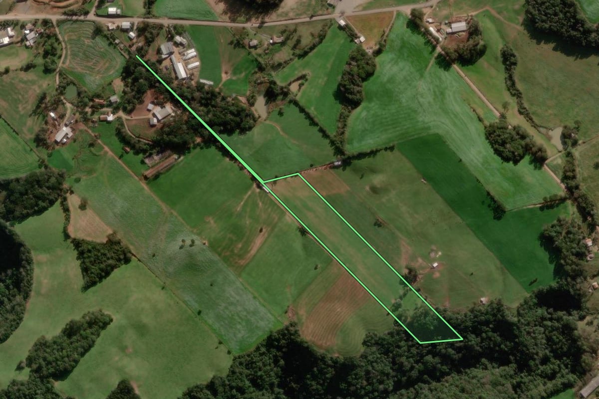 Imagem de satélite do imóvel rural em Paraí (RS), com o contorno declarado no CAR desenhado por cima.