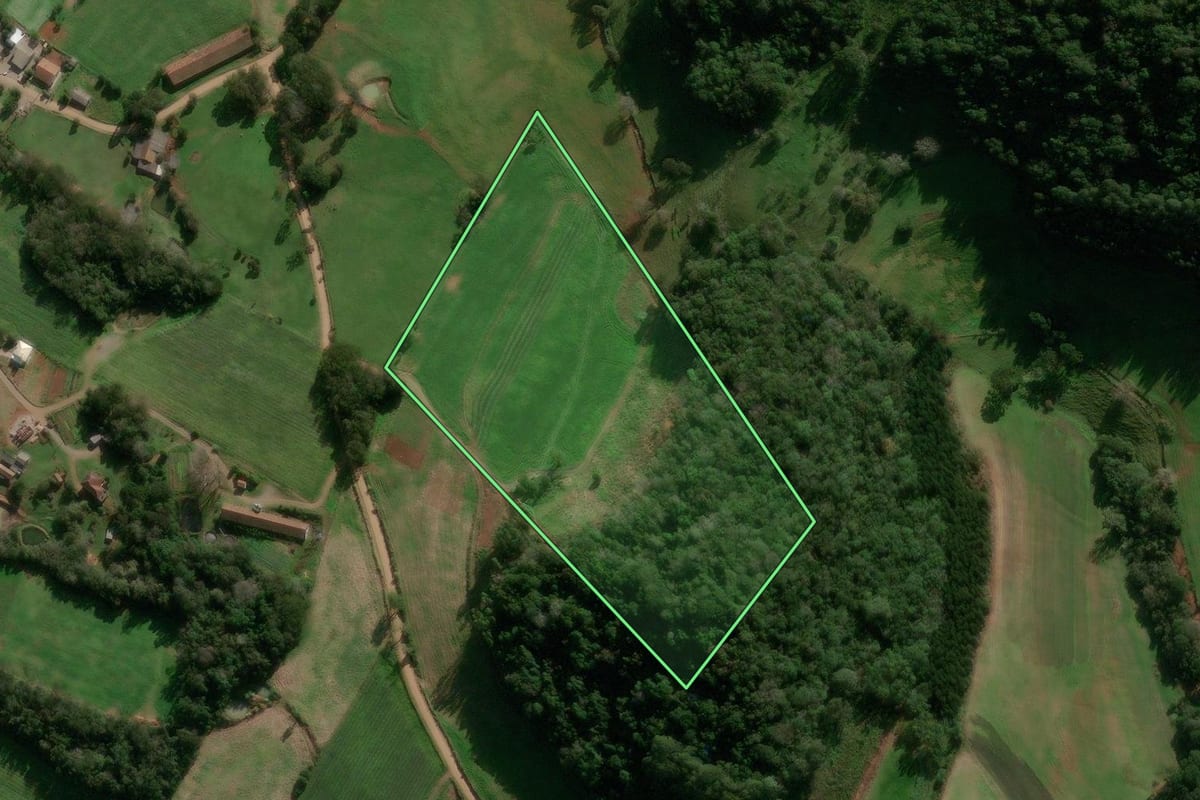 Imagem de satélite do imóvel rural em Paraí (RS), com o contorno declarado no CAR desenhado por cima.