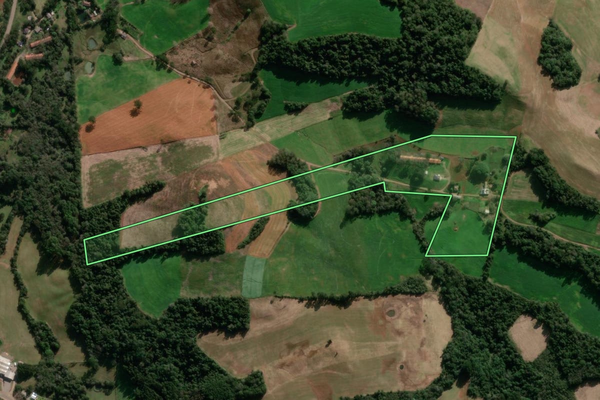 Imagem de satélite do imóvel rural em Paraí (RS), com o contorno declarado no CAR desenhado por cima.