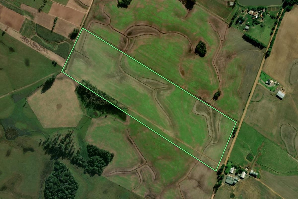 Imagem de satélite do imóvel rural em Paraíso do Sul (RS), com o contorno declarado no CAR desenhado por cima.