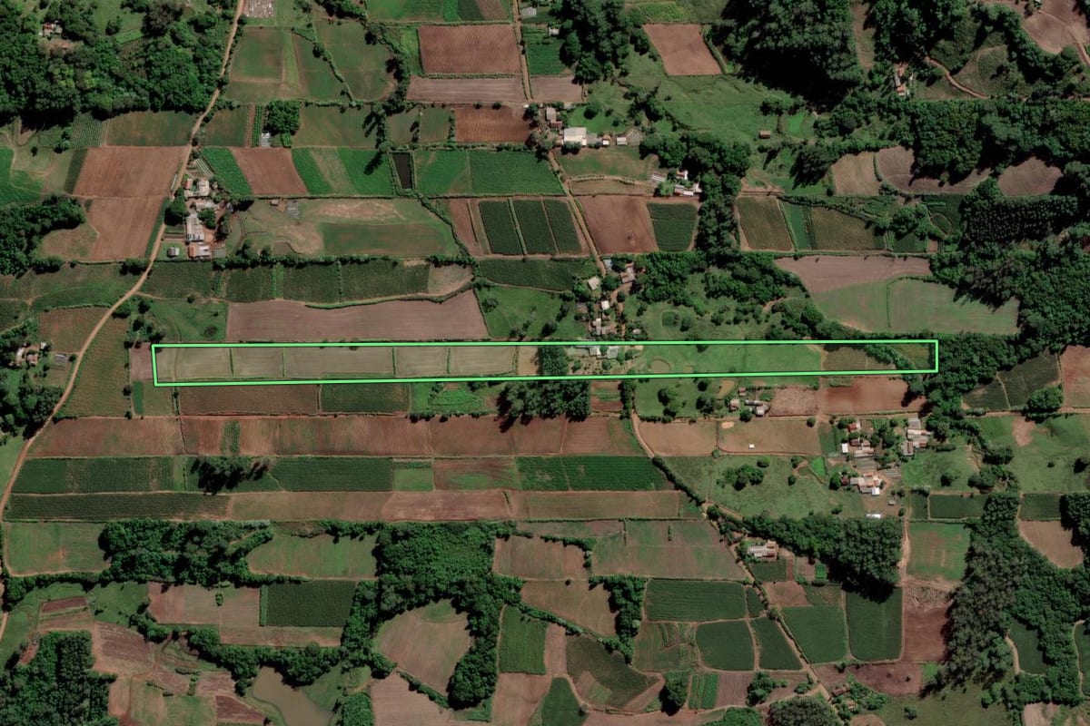 Imagem de satélite do imóvel rural em Paraíso do Sul (RS), com o contorno declarado no CAR desenhado por cima.