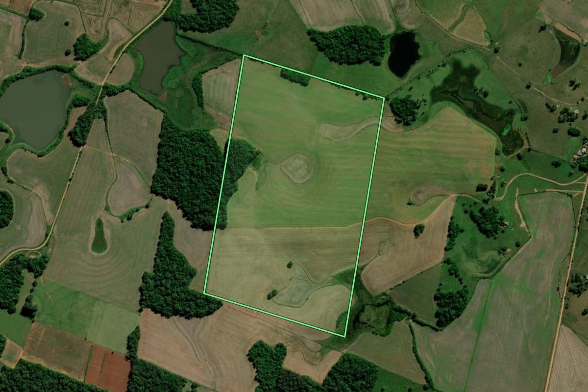 Imagem de satélite do imóvel rural em Paraíso do Sul (RS), com o contorno declarado no CAR desenhado por cima.