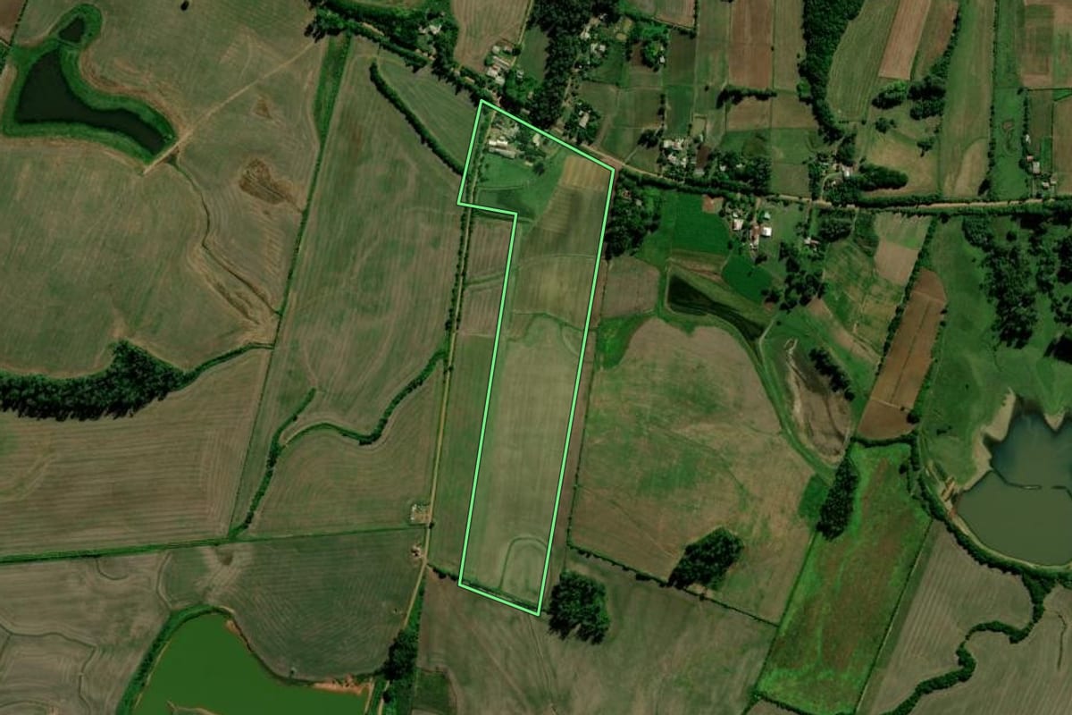 Imagem de satélite do imóvel rural em Paraíso do Sul (RS), com o contorno declarado no CAR desenhado por cima.