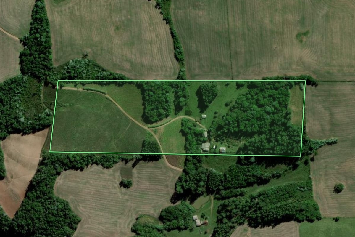 Imagem de satélite do imóvel rural em Paraíso do Sul (RS), com o contorno declarado no CAR desenhado por cima.
