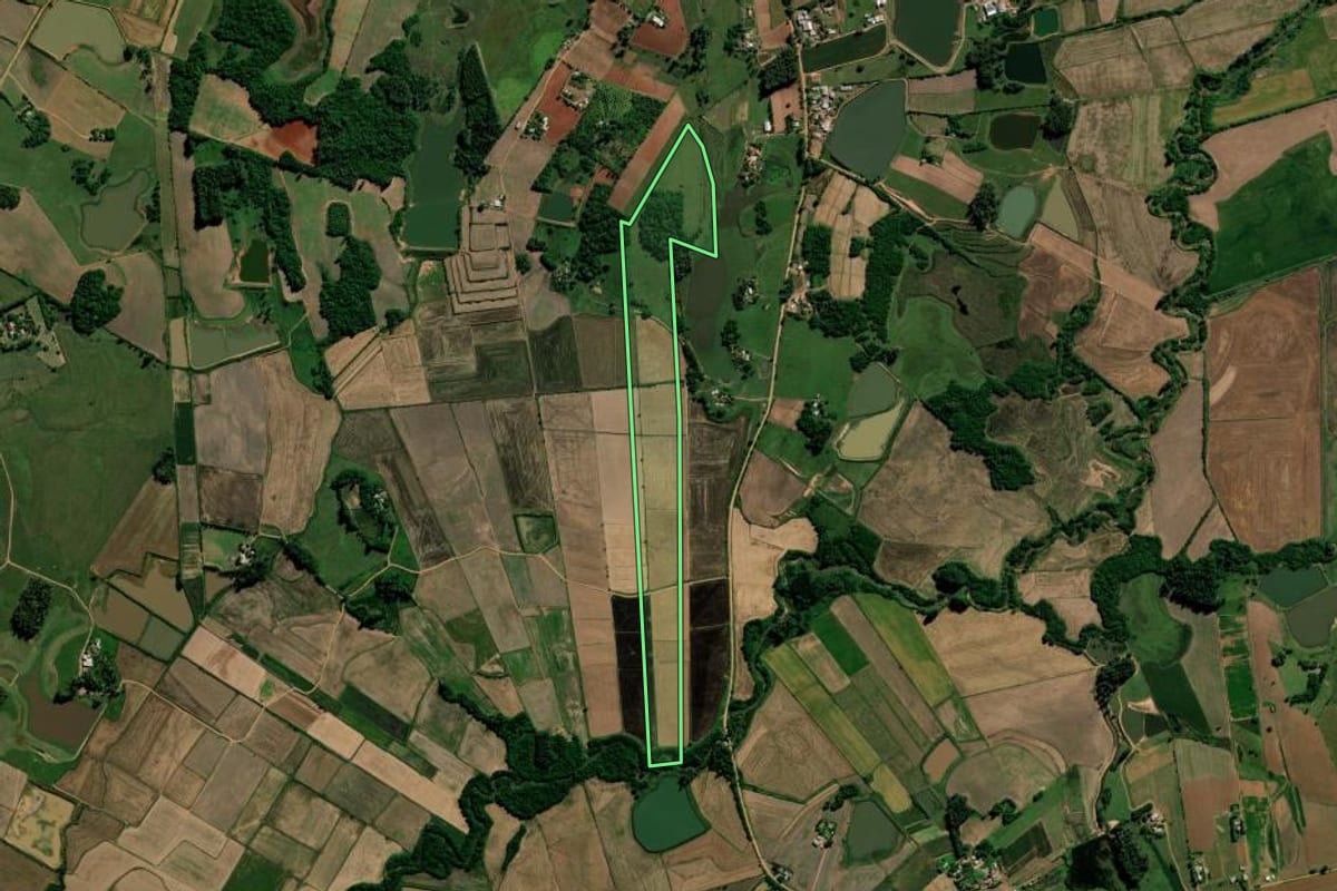 Imagem de satélite do imóvel rural em Paraíso do Sul (RS), com o contorno declarado no CAR desenhado por cima.