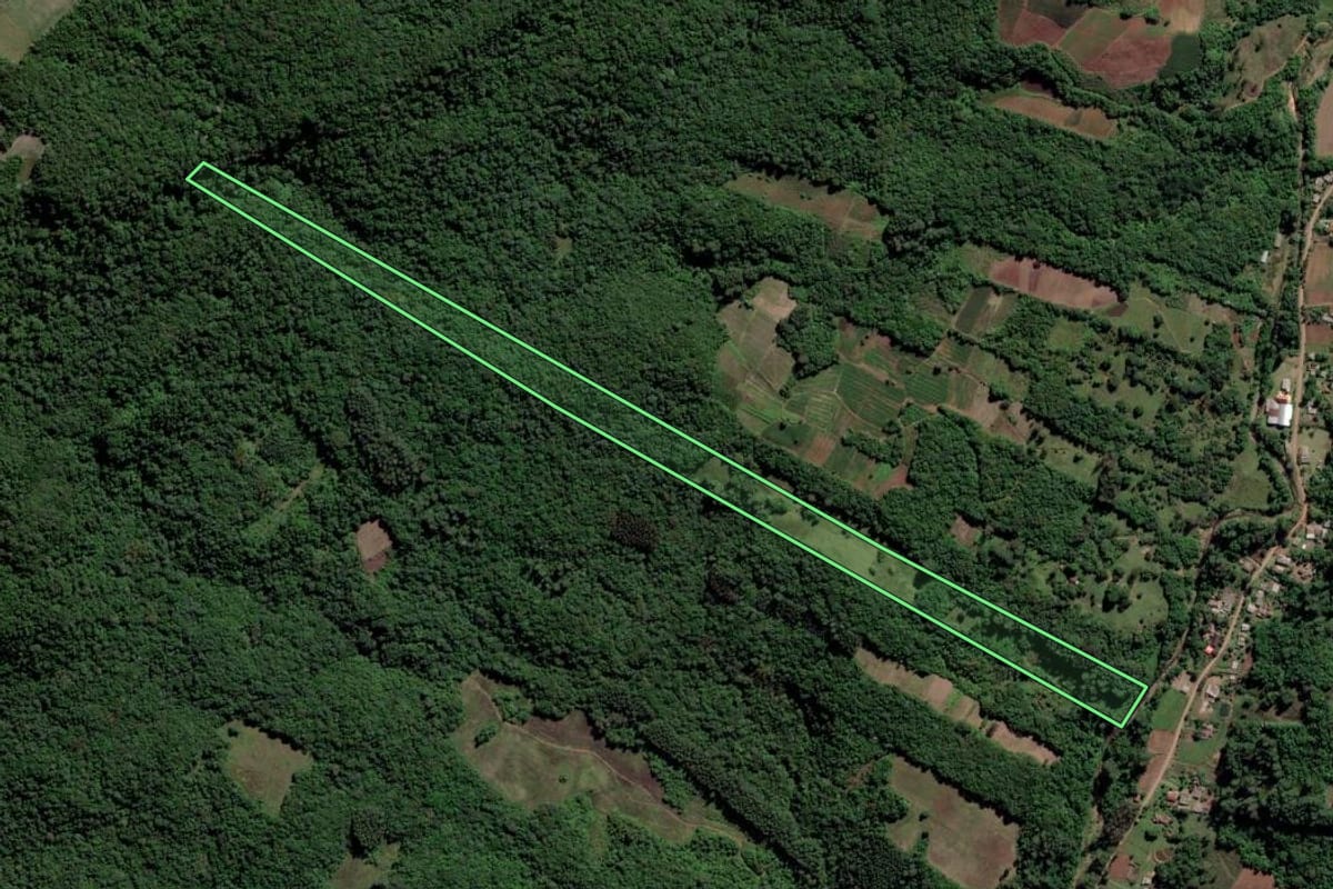 Imagem de satélite do imóvel rural em Paraíso do Sul (RS), com o contorno declarado no CAR desenhado por cima.