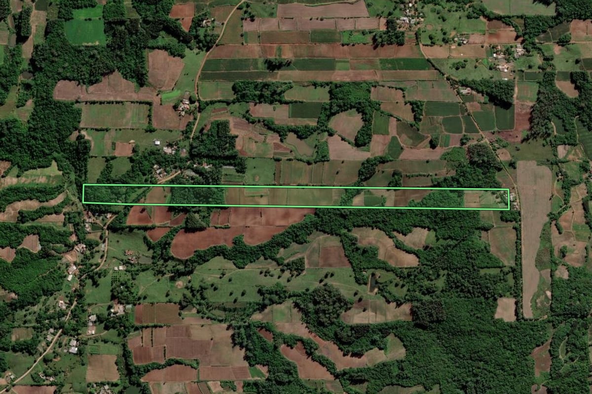Imagem de satélite do imóvel rural em Paraíso do Sul (RS), com o contorno declarado no CAR desenhado por cima.