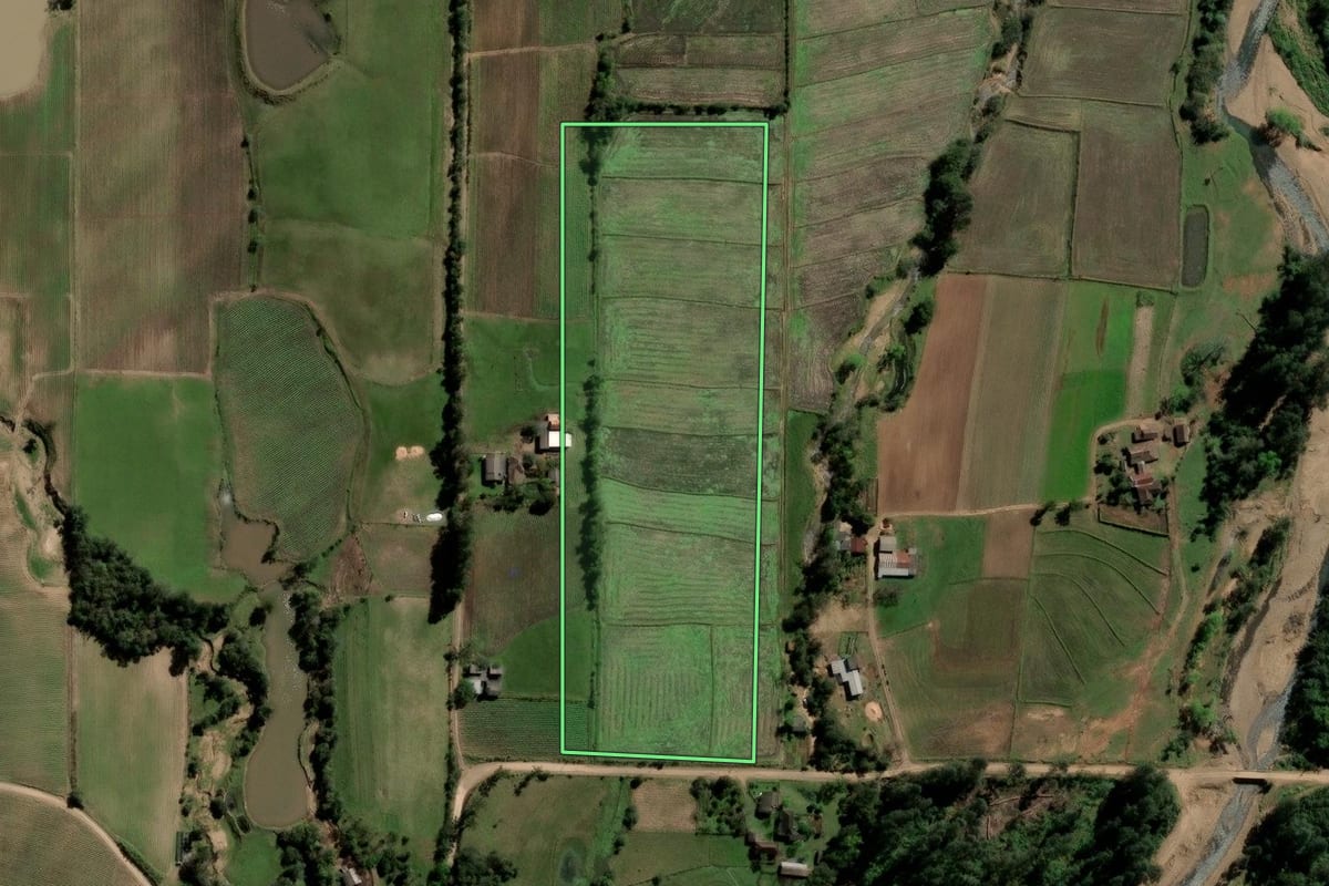 Imagem de satélite do imóvel rural em Paraíso do Sul (RS), com o contorno declarado no CAR desenhado por cima.