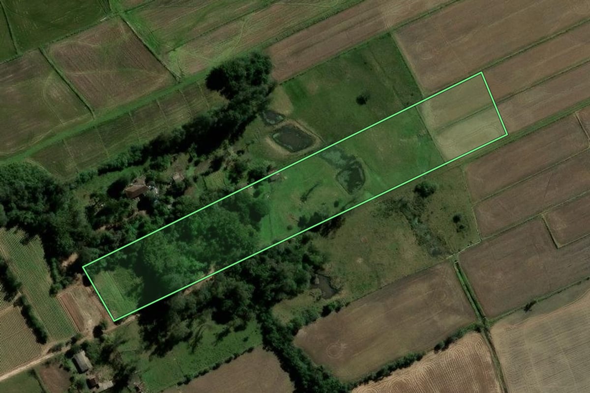 Imagem de satélite do imóvel rural em Paraíso do Sul (RS), com o contorno declarado no CAR desenhado por cima.