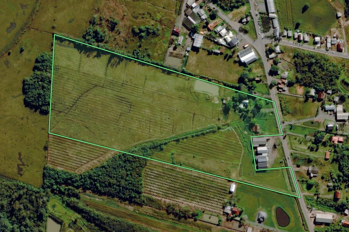 Imagem de satélite do imóvel rural em Pareci Novo (RS), com o contorno declarado no CAR desenhado por cima.
