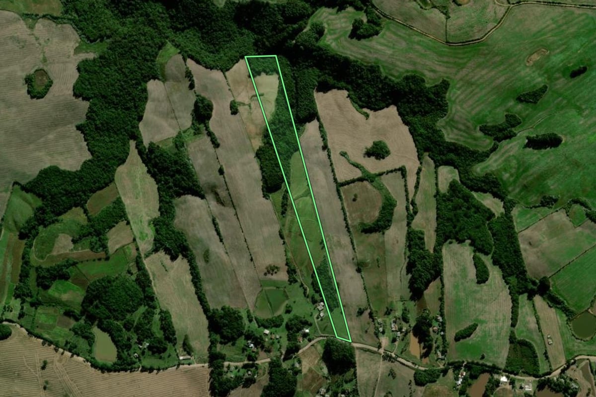 Imagem de satélite do imóvel rural em Passa Sete (RS), com o contorno declarado no CAR desenhado por cima.
