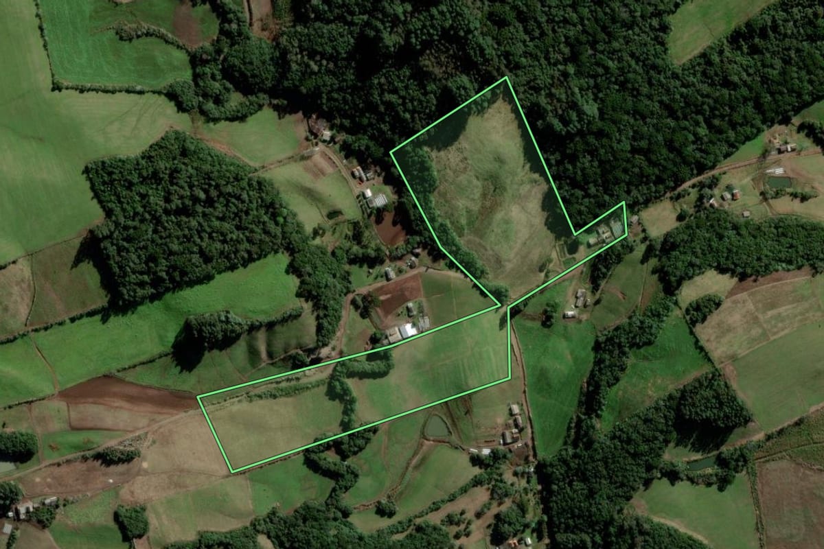 Imagem de satélite do imóvel rural em Passa Sete (RS), com o contorno declarado no CAR desenhado por cima.