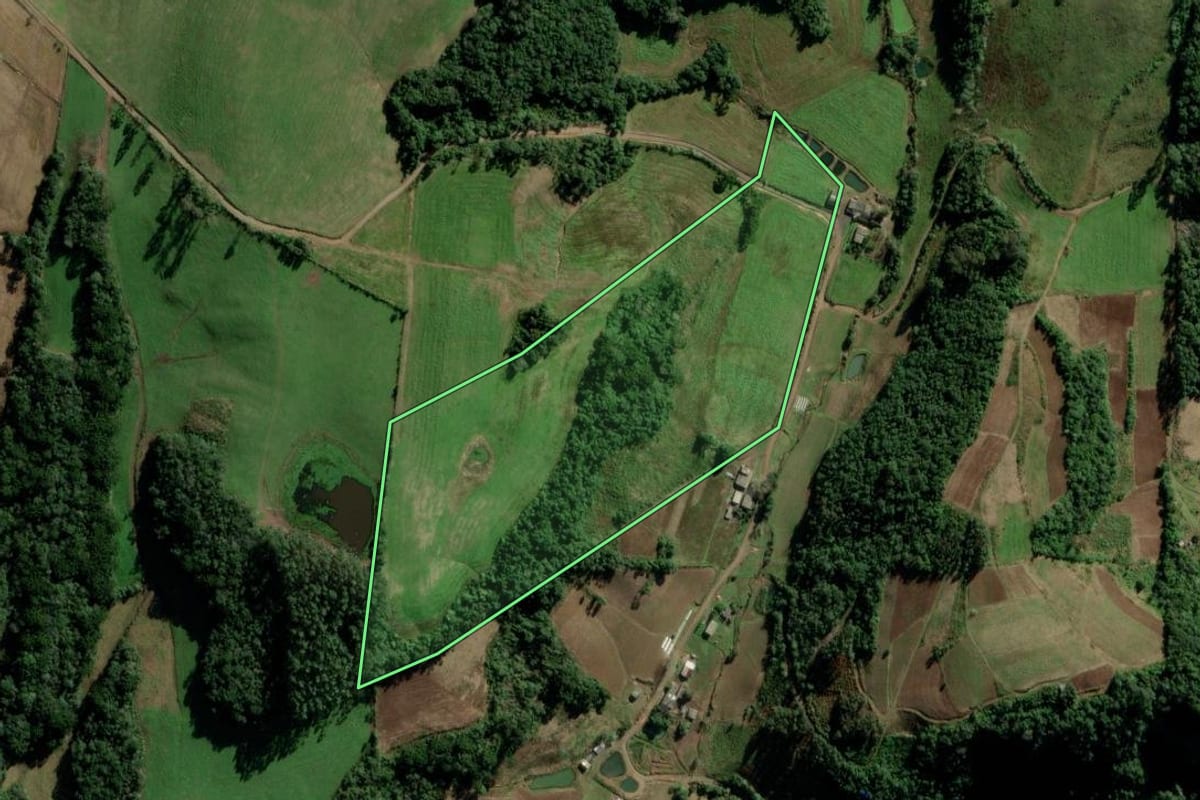 Imagem de satélite do imóvel rural em Passa Sete (RS), com o contorno declarado no CAR desenhado por cima.