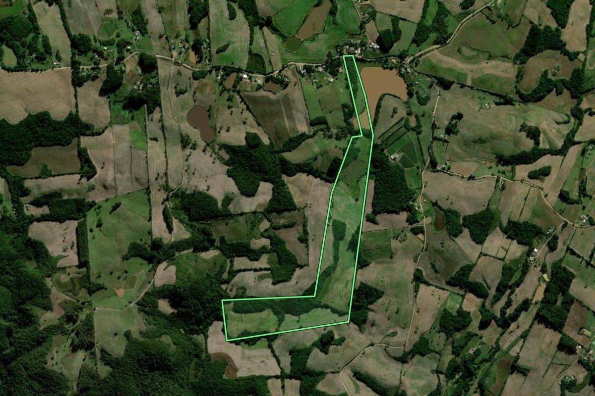 Imagem de satélite do imóvel rural em Passa Sete (RS), com o contorno declarado no CAR desenhado por cima.