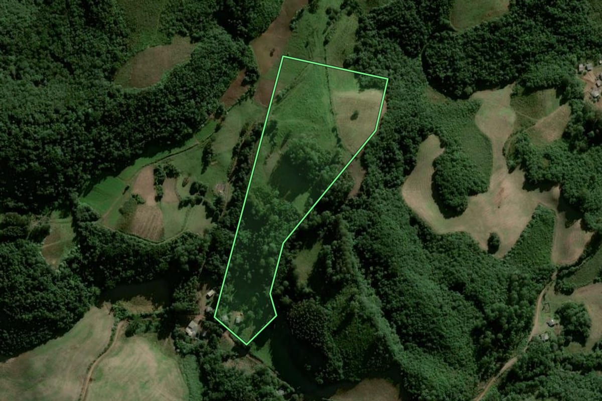 Imagem de satélite do imóvel rural em Passa Sete (RS), com o contorno declarado no CAR desenhado por cima.