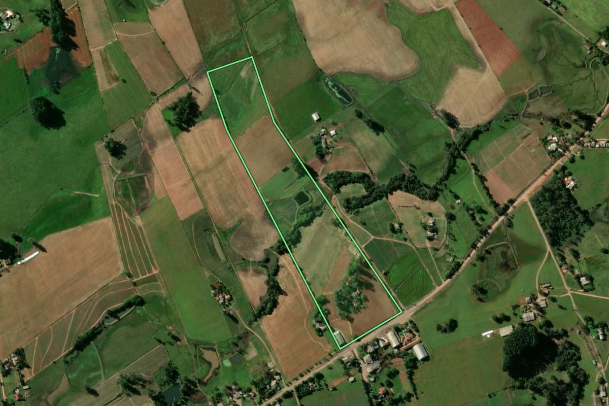 Imagem de satélite do imóvel rural em Passo do Sobrado (RS), com o contorno declarado no CAR desenhado por cima.