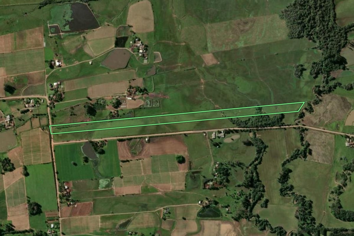 Imagem de satélite do imóvel rural em Passo do Sobrado (RS), com o contorno declarado no CAR desenhado por cima.
