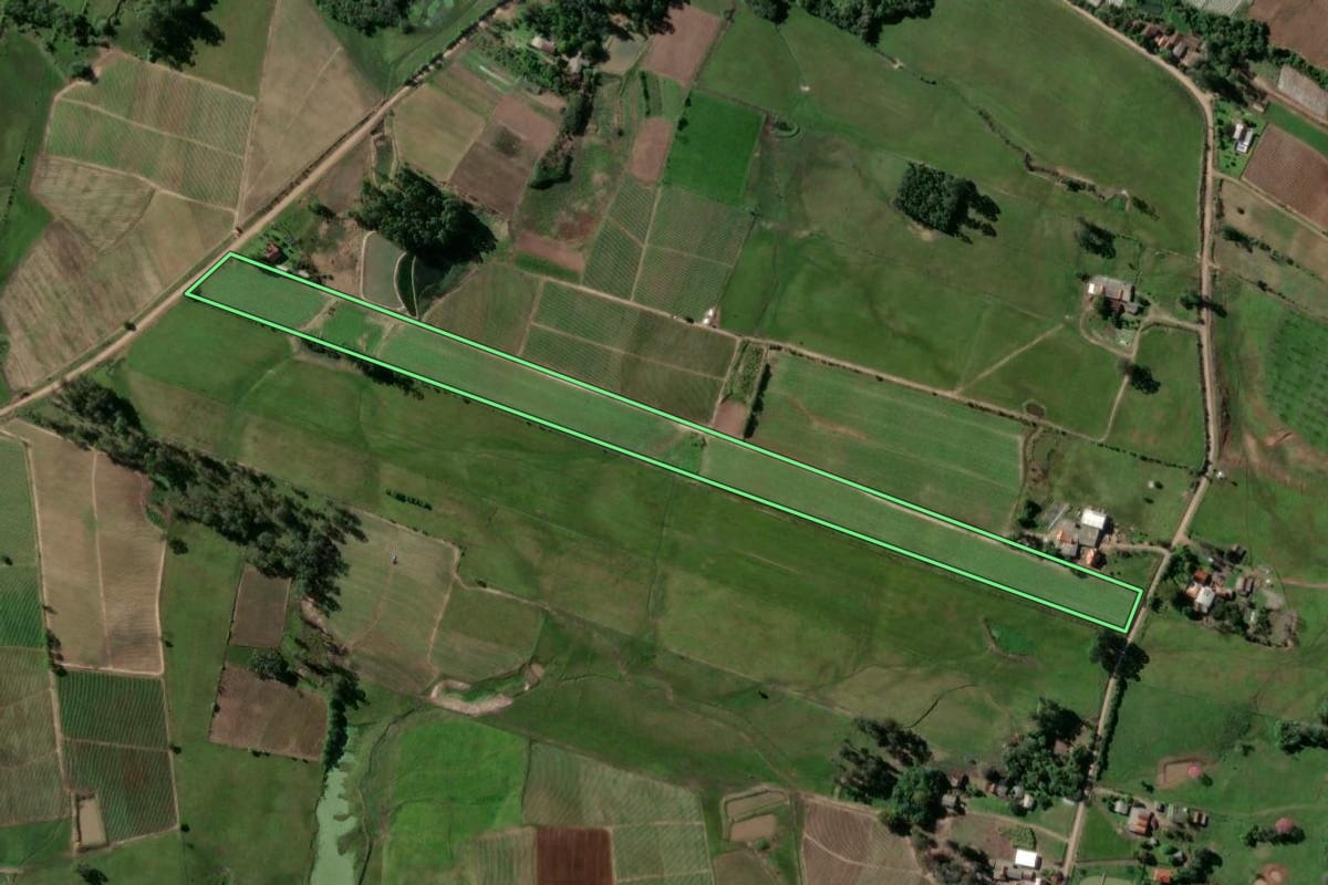 Imagem de satélite do imóvel rural em Passo do Sobrado (RS), com o contorno declarado no CAR desenhado por cima.