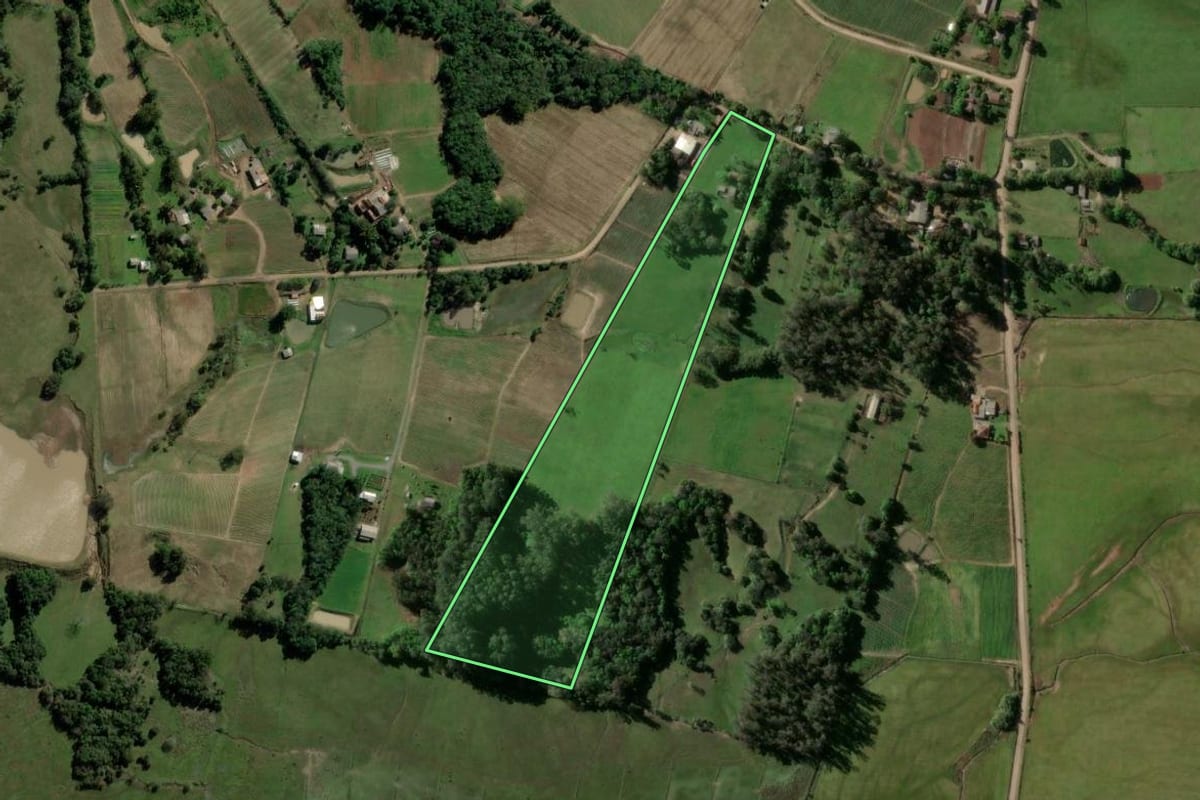 Imagem de satélite do imóvel rural em Passo do Sobrado (RS), com o contorno declarado no CAR desenhado por cima.