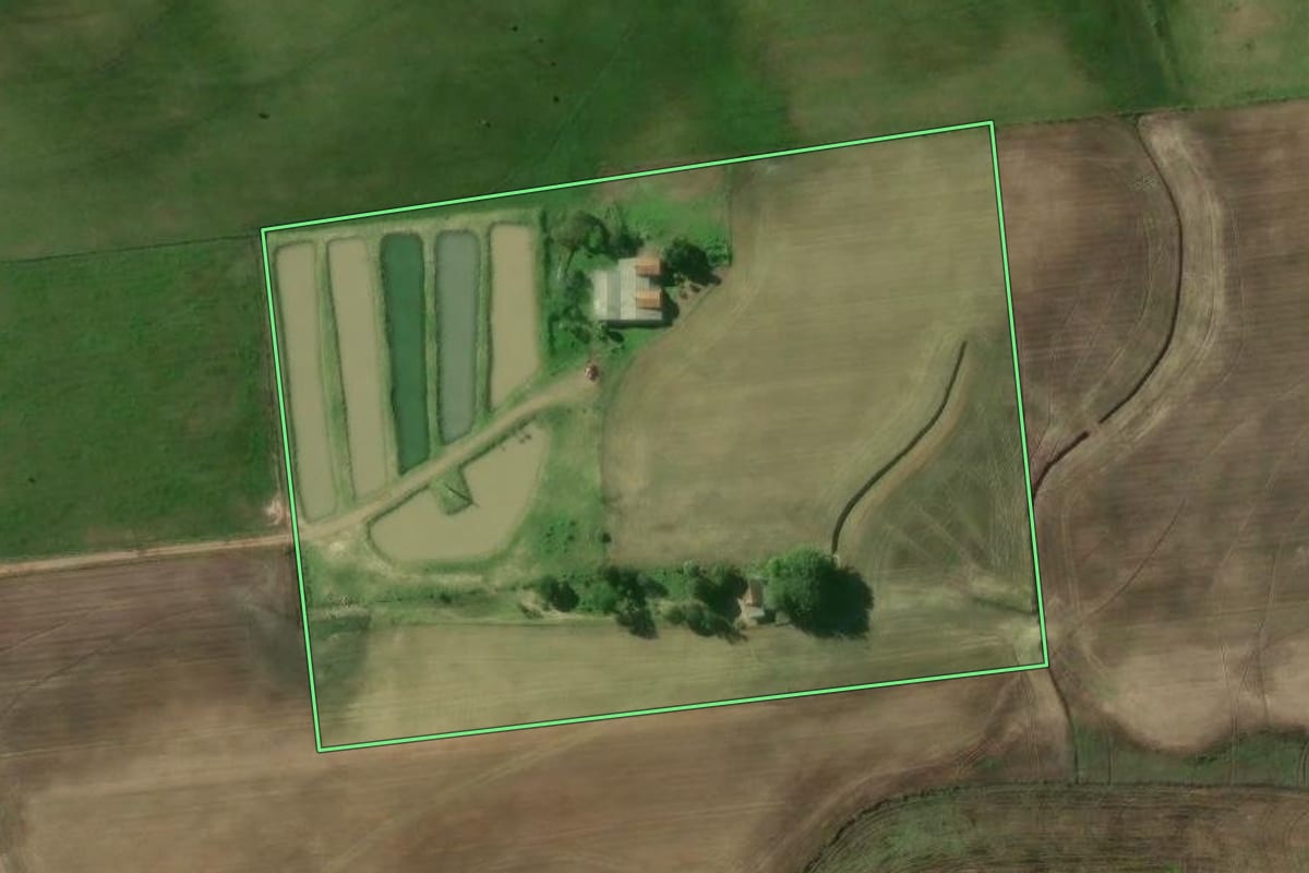 Imagem de satélite do imóvel rural em Passo do Sobrado (RS), com o contorno declarado no CAR desenhado por cima.
