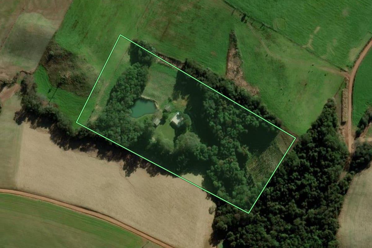 Imagem de satélite do imóvel rural em Passo Fundo (RS), com o contorno declarado no CAR desenhado por cima.