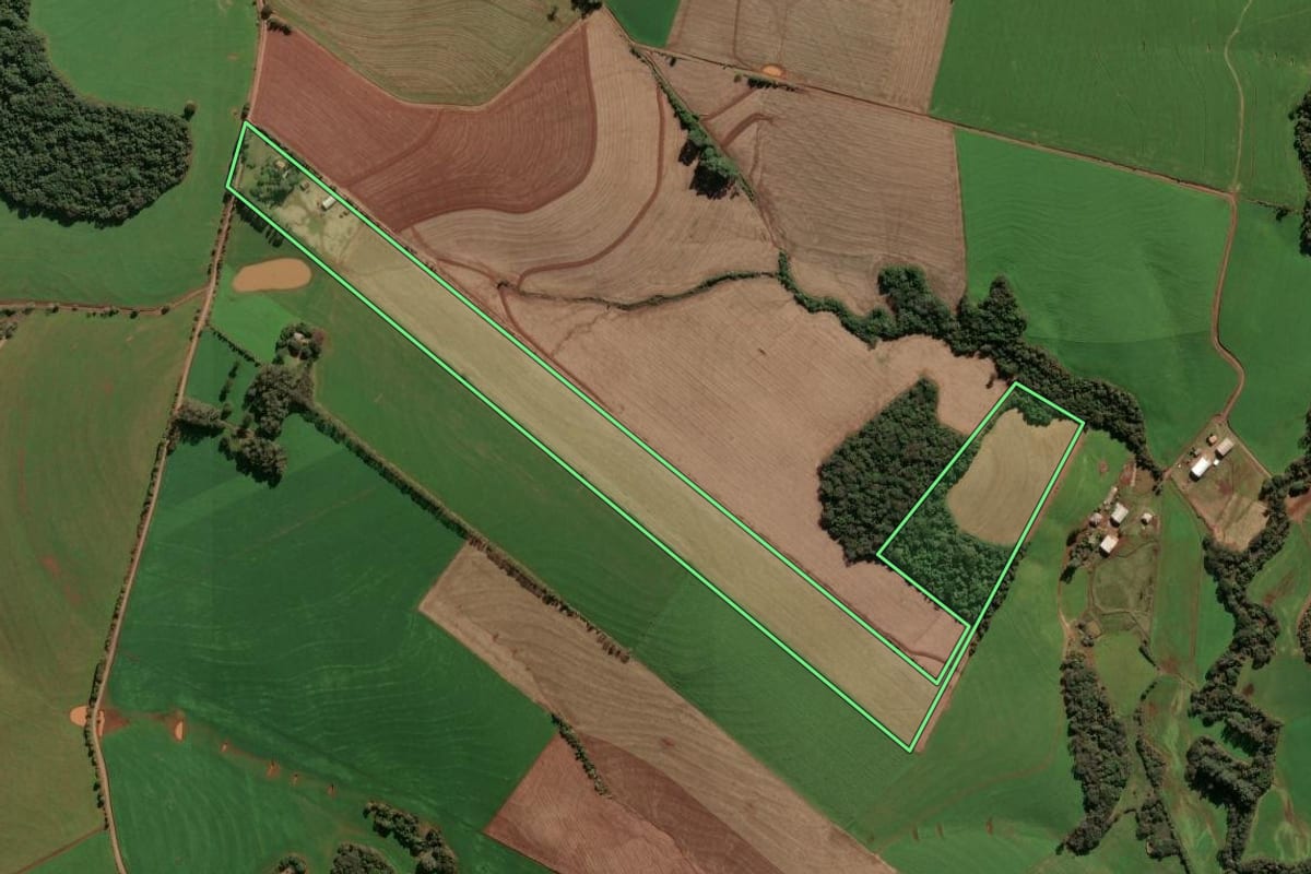 Imagem de satélite do imóvel rural em Passo Fundo (RS), com o contorno declarado no CAR desenhado por cima.