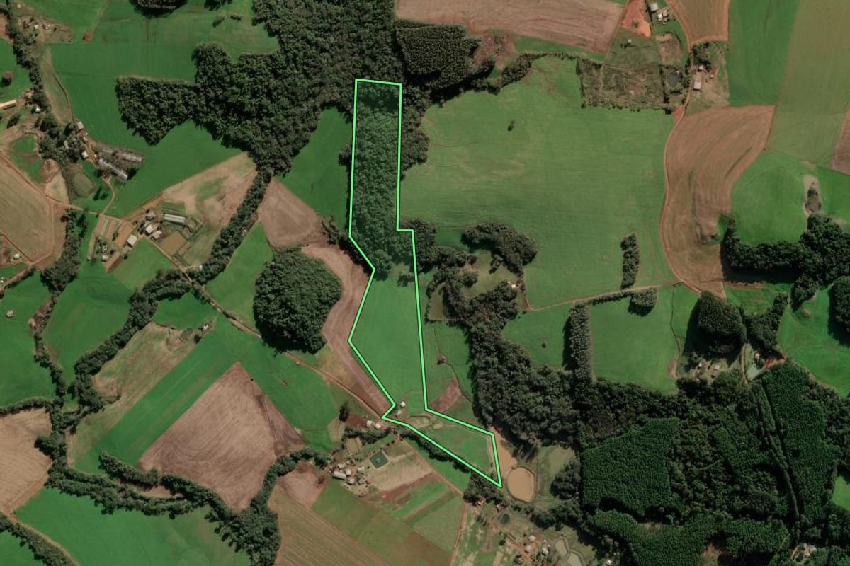Imagem de satélite do imóvel rural em Passo Fundo (RS), com o contorno declarado no CAR desenhado por cima.
