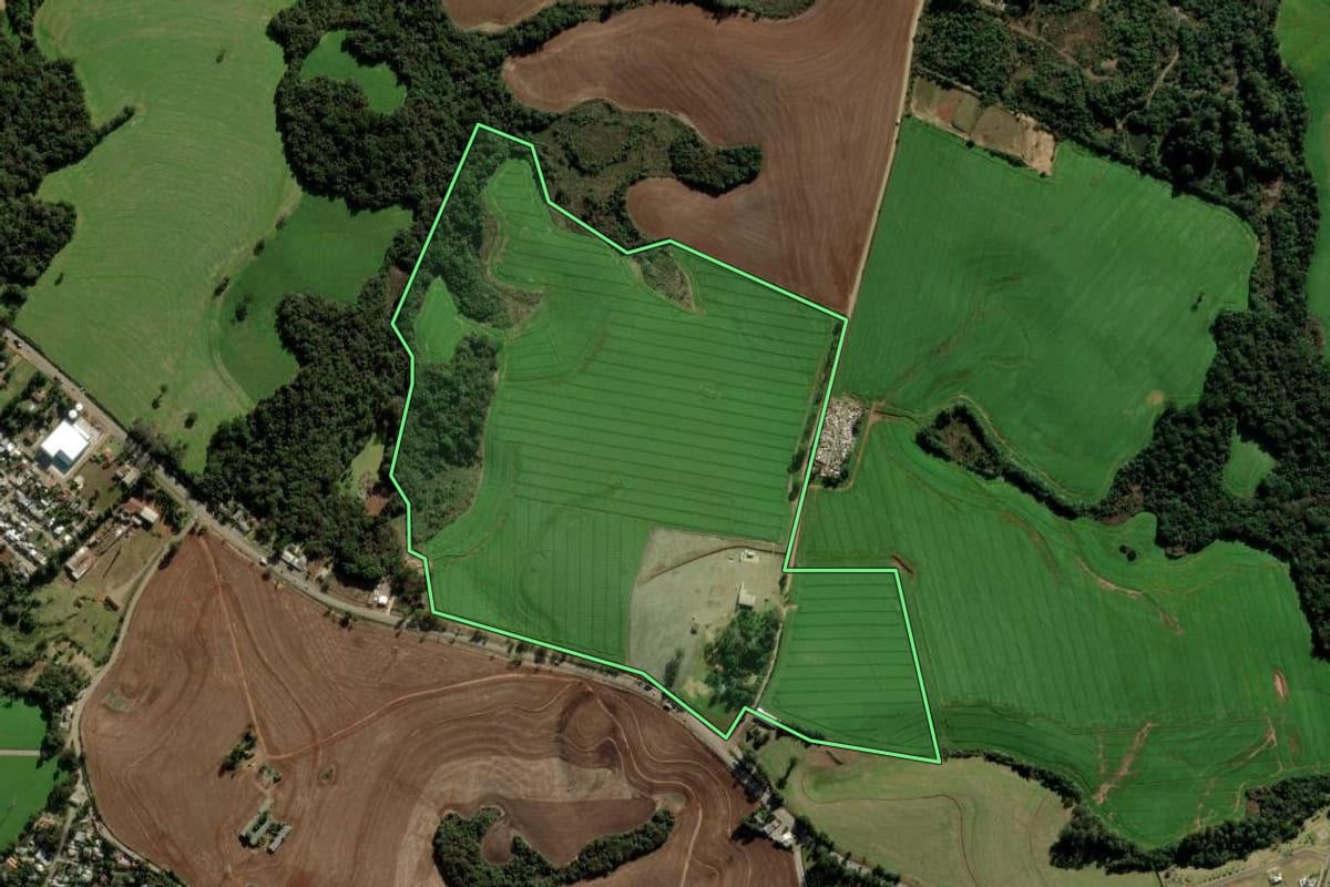 Imagem de satélite do imóvel rural em Passo Fundo (RS), com o contorno declarado no CAR desenhado por cima.