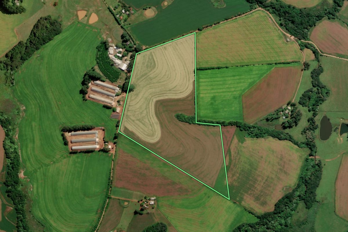 Imagem de satélite do imóvel rural em Passo Fundo (RS), com o contorno declarado no CAR desenhado por cima.